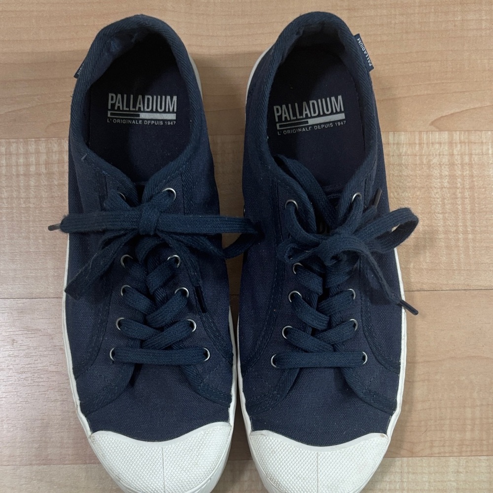 Palladium Navy Blue Canvas Sneakers with White Toe Caps